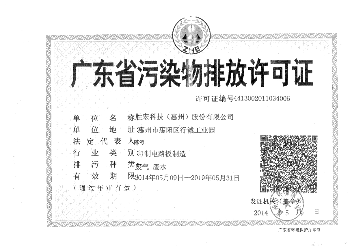 金沙娱场城(集团)智能科技股份有限公司排污许可证